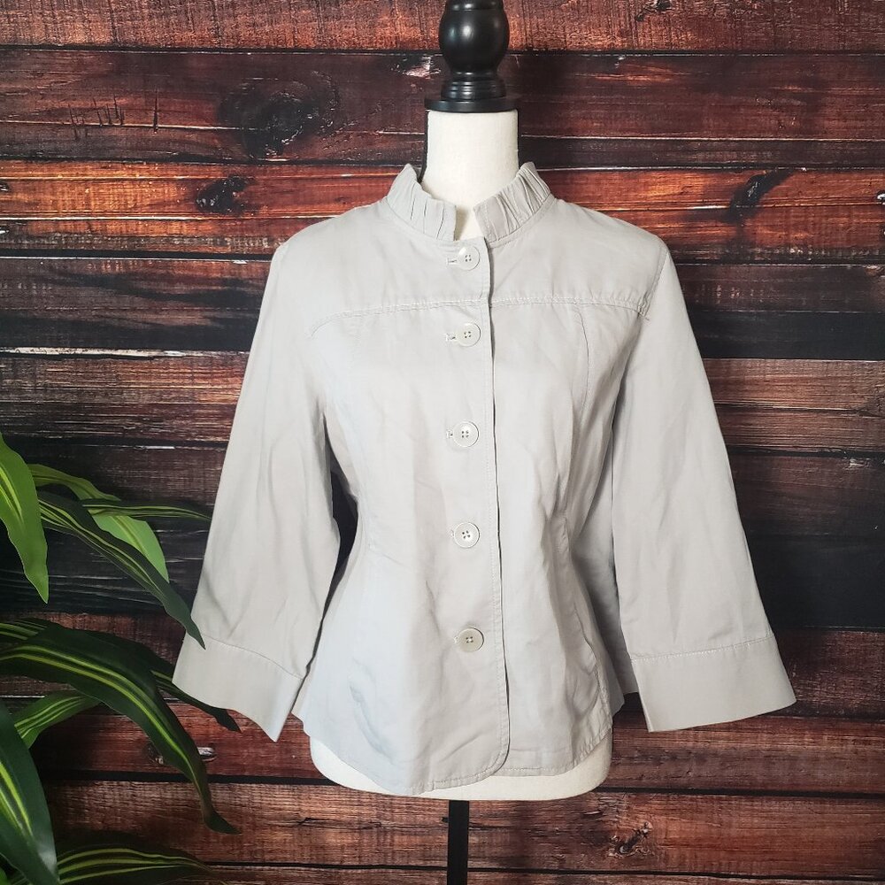 Coldwater Creek Classic Jacket 14 Light Gray Linen Blend Button Front